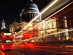 Światła, Autobus, Noc, Londyn, Katedra