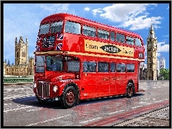 Londyn, Most, Autobus, Big Ben