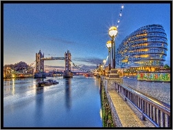 Londyn, Światła, Miasta, Panorama, Most