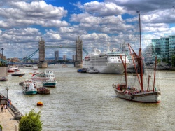 Londyn, Statki, Rzeka, Most Tower Bridge