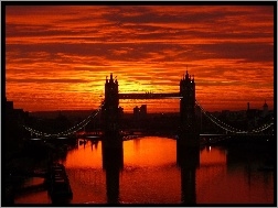 Londyn, Słońca, Zachód, Most