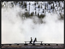 Ludzie, Zima, Yellowstone National, Ławka
