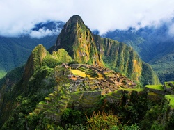 Ruiny, Andy Peruwiańskie, Roślinność, Miasto Machu Picchu, Szczyt Huayna Picchu, Peru, Chmury
