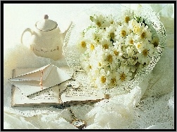 Margerytki, Notatnik, Długopis, Biała, Białe, Porcelana