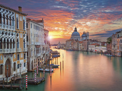 Bazylika św. Marka, Wenecja, Zachód słońca, Kanał, Canal Grande, Włochy, Łodzie