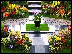Marmur, Kwiaty, Ogród, Donica