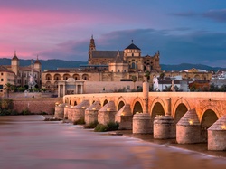 Meczet Mezquita, Andaluzja, Kordoba, Rzeka Gwadalkiwir, Mezquita-Catedral, Katedra, Most Puente Romano, Hiszpania, Most Rzymski