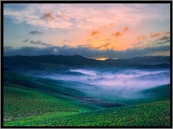 Mgła, Toskania, Włochy, Pola