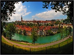 Miasta, Droga, Most, Rzeka, Panorama