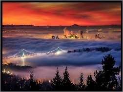 Miasta, Mgła, Most, Rzeka, Panorama