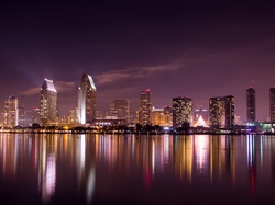 Miasto, Noc, San Diego, Oświetlone
