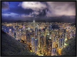 Miasto, Hong Kong, Oświetlone