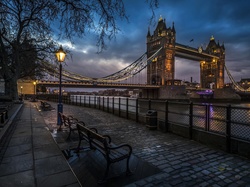 Miasto nocą, Rzeka, Most, Londyn, Latarnia