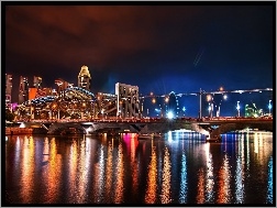 Singapur, Światła, Noc, Miasto, Azja