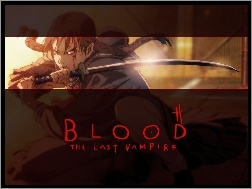 krew, miecz, postać, Blood The Last Vampire, napis