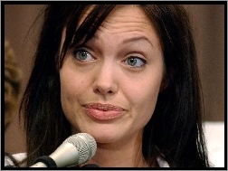 mikrofon, Angelina Jolie, zielone oczy