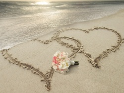 Miłosne, Serca, Plaża, Morze, Kwiaty