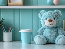 Książki, Niebieski, Kubek, Zabawka, Kwiat, Kredki, Pluszowy, Miś