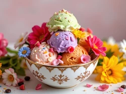 Kolorowe, Gałki, Lody, Miska, Wielosmakowe, Kwiaty