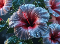 Krople, Mokre, Hibiskusy, Grafika, Kwiaty