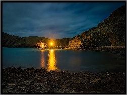 Światła, Second Valley, Noc, Kamienie, Morze, Australia, Molo