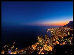 Monako, Słońce, Zachodzące, Morze, Panorama