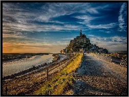 Droga, Mont Saint-Michel, Wyspa, Francja, Zamek