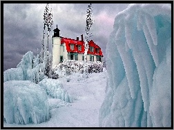 Zima, Latarnia morska Point Betsie, Stan Michigan, Stany Zjednoczone, Muzeum Point Betsie Light