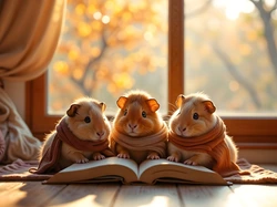 Podłoga, Trzy, Świnki morskie, Okno, Książka