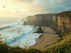 AI, Plaża, Klify, Morze, Wybrzeże, Skały, Ptaki