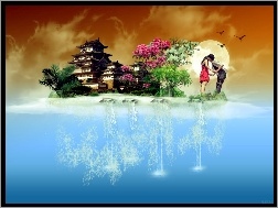 Morze, Kwiaty, Miłość, Pagoda