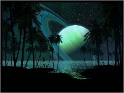 Morze, Saturn, Planeta, Palmy