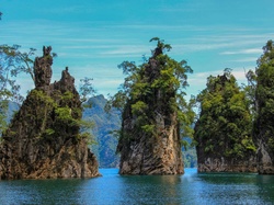 Skały, Morze, Tajlandia, Porośnięte, Park Narodowy, Drzewami