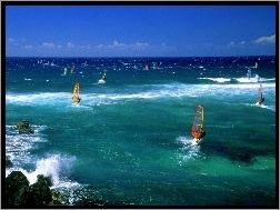 Windsurfing, Morze, Skały