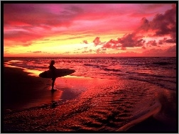 Morze, Hawaje, Zachód Słońca