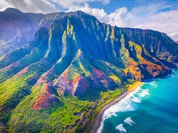 Roślinność, Stany Zjednoczone, Wyspa Kauai, Góry, Hawaje, Morze