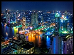 Most, Nocą, Miasto, Bangkok, Rzeka