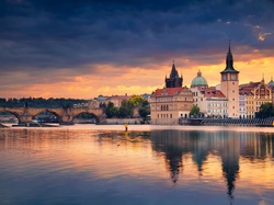 Domy, Most Karola, Praga, Czechy, Rzeka Wełtawa