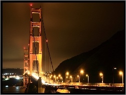 Golden Gate, Miasto, Światła, Noc, Most, Droga