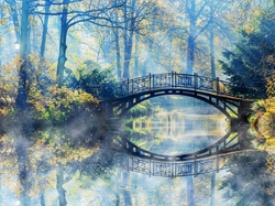 Most, Drzewa, Jesień, Rzeka
