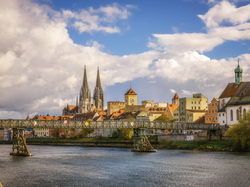 Katedra Św. Piotra, Bawaria, Regensburg, Most, Kościół, Miasto Ratyzbona, Niemcy, Rzeka Dunaj