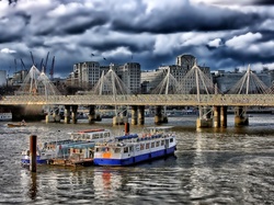 Most, Statki, Wycieczkowe, Rzeka, Londyn, Chmury