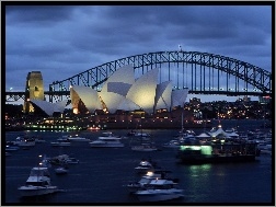 Sydney Opera House, Zatoka Port Jackson, Sydney, Australia, Most Sydney Harbour Bridge