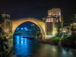 Domy, Mostar, Bośnia i Hercegowina, Rzeka, Most, Neretwa