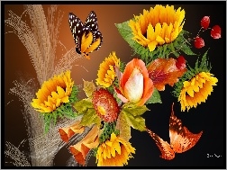 Motyle, Kłosy, Kwiaty, Zbóż