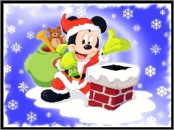 Myszka, Płatki, Śniegu, Miki, Święta, Prezenty
