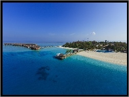 Malediwy, Na, Wyspa, Ocean, Palach, Domy, Plaża