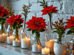 Szklane, Kwiaty, Świece, Naczynia, Gwiazda betlejemska, AI
