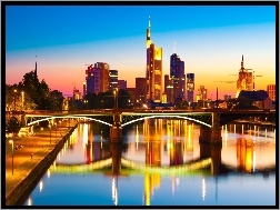 Nad Menem, Panorama, Słońca, Zachód, Frankfurtu