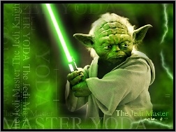 napisy, Yoda, zielony, Star Wars, laser